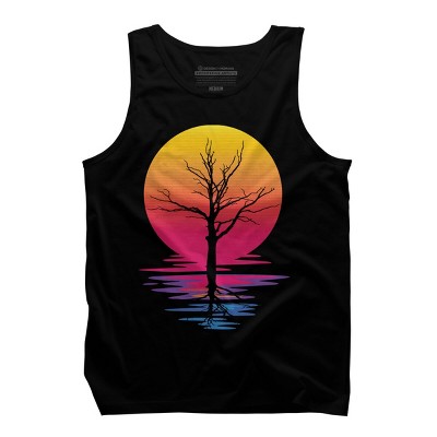 Men's Design By Humans Lone Tree Retro Spring Sunset By kirikpantai Tank Top