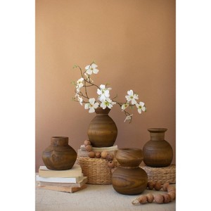 Hand Carved Wooden Vase Set of Four – 10.75" Tall Natural Decor by Kalalou - 1 of 4