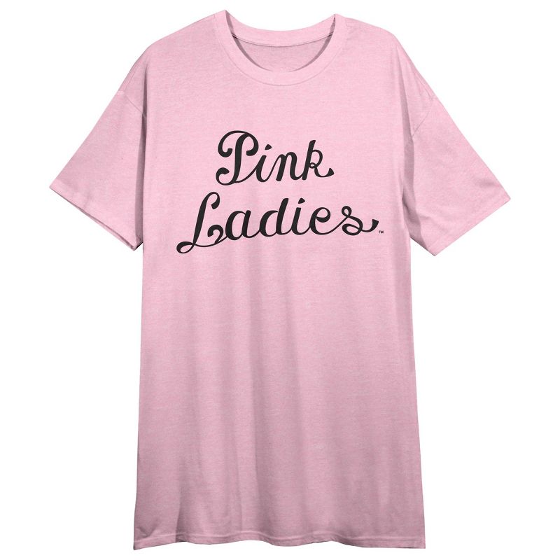 Grease Pink Ladies Logo Women's Pink Heather Night Shirt With Short Sleeves And Crew Neck, 1 of 3