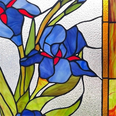 Blue and Red Floral Stained Glass Window Panel