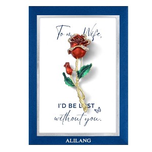Anna-Kaci Red Rose Flower Enamel Gold Tone Stem Brooch Pin Clear Rhinestones with Family or Friend Gift Message Card & Envelope - 1 of 4