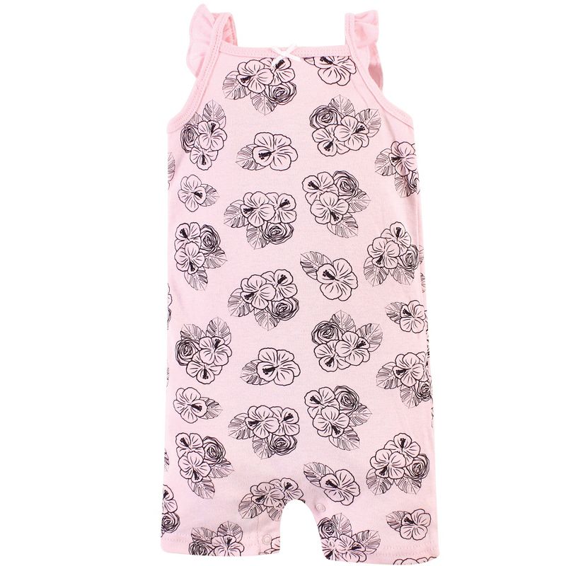 Hudson Baby Infant Girl Cotton Rompers 3pk, Painted Flamingo, 4 of 6