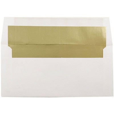 JAM Paper 3.875 x 8.125 Foil Lined Invitation Envelopes White with Gold Foil 32430262