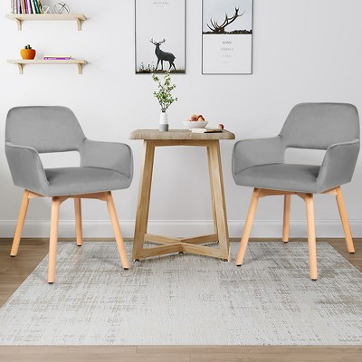 Set of 2 Gray Velvet Accent Chairs with Metal Legs