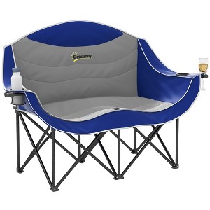 Outsunny Double Camping Chair for Adults, Padded Folding Camp Chair with Armrests, Cup Holders, Blue - 1 of 4