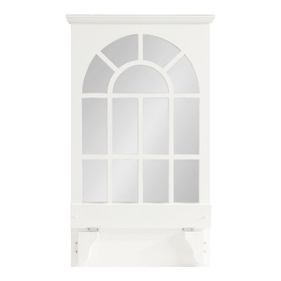 Coastal White Arched Wall Mirror with Vintage Shelf, 21x36