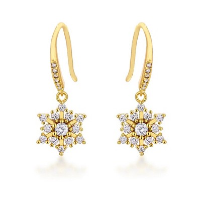 ShineHigh Dainty CZ Snowflake Drop Earrings – Rhodium & Gold Plated Options – Sparkling Winter-Inspired Design with Holiday Elegance