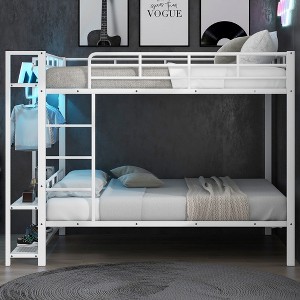 Whisen Full Size Metal Bunk Bed with LED Light Strips (7 Colors), Open Storage Shelves & Hooks - 1 of 4
