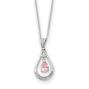 Black Bow Jewelry Rhodium Sterling Silver October CZ Birthstone Never Forget Necklace - 1 of 4