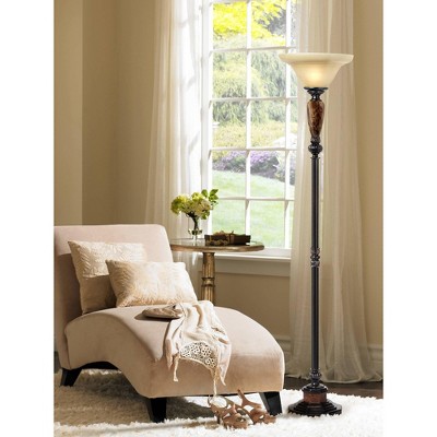 Bronze Faux Marble Alabaster Glass Torchiere Floor Lamp
