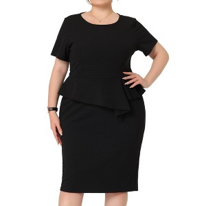 Agnes Orinda Women's Plus Size Mock 2-Piece Ruffle Trim Work Formal Short Sleeve Bodycon Sheath Dresses - 1 of 4