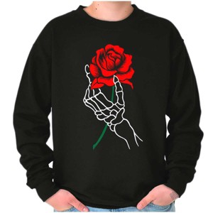 Cool Skeleton Hand Holding a Rose Sweatshirt for Men or Women Brisco Brands - 1 of 4
