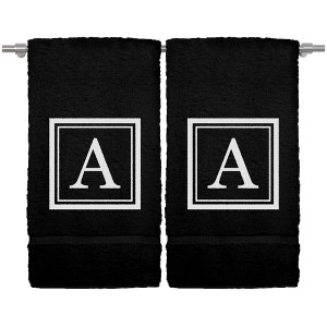 BC BARE COTTON Monogrammed Hand Towel, 100% Turkish Cotton - Set of 2 - Black - White Square - 1 of 1