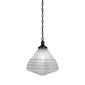 Toltec Lighting Juno 1 - Light Pendant in  Matte Black with 14" White Marble Shade - 1 of 1