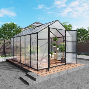 Gulches 8x12FT Walk in Polycarbonate Greenhouse Raised Base Anchor Heavy Duty Aluminum Frame Drainage All Season Outdoor Backyard - 1 of 4