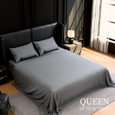 Skyzone Queen 4-Piece Brushed Microfiber Bed Sheet Set - 14" Deep Pocket, Fade & Shrink Resistant, Grey 90" x 102"