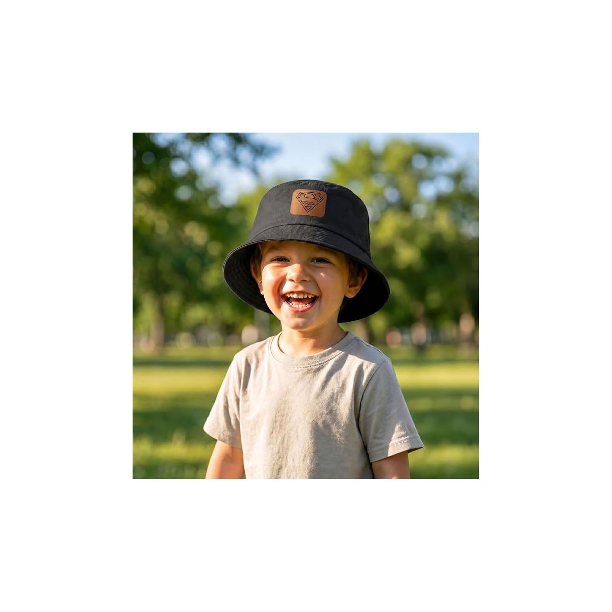 Superman Leather Bucket Hat for Kids - Officially Licensed Superman Leather Boys Bucket Hat, Beach Hat 4-14 Black, Grey, Blue, White and Red - thumbnail 2