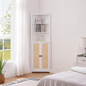 64" Tall Farmhouse Corner Cabinet, Bathroom Storage with 2 Doors and 4 Adjustable Shelves - 1 of 4