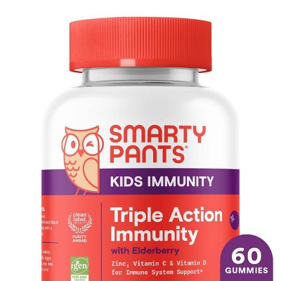 SmartyPants Kids Triple Action Immunity Gummies with Vitamins C, D3, & Zinc, Elderberry - 60ct