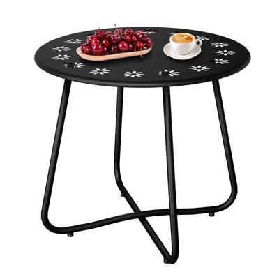 VisioGear Patio Small Side Table, Round Coffee Table with Adjustable Leveling Feet, End Table for Garden Balcony Yard, Black, 17.72"*17.72"*18.11"