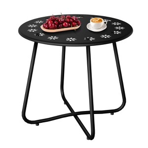 VisioGear Patio Small Side Table, Round Coffee Table with Adjustable Leveling Feet, End Table for Garden Balcony Yard, Black, 17.72"*17.72"*18.11" - 1 of 4