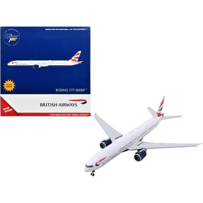 Boeing 777-300ER Commercial Aircraft with Flaps Down White with Striped Tail 1/400 Diecast Model Airplane by GeminiJets