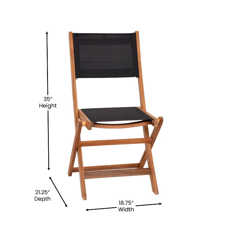 Emma and Oliver Set of Two Weather Resistant All Natural Acacia Wood Folding Bistro Chairs with Textilene Mesh Seats and Backs, 6 of 12