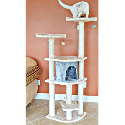 Blanched Almond 64" Freestanding Cat Tree with Sisal Posts