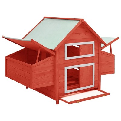 vidaXL Chicken Coop Hen House with 2 Nesting Boxes Chicken Pen Solid Fir Wood - Red and White