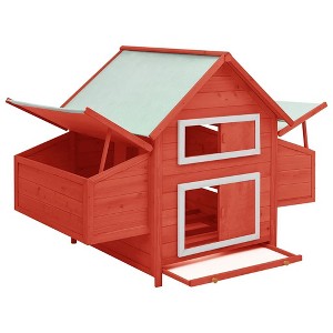 vidaXL Chicken Coop Hen House with 2 Nesting Boxes Chicken Pen Solid Fir Wood - Red and White - 1 of 4