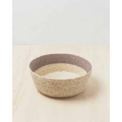 Slickblue Handcrafted Palm Leaf Basket - Natural Fiber with Earthy Color Accent, Pewter - 10 x 3.5 inches