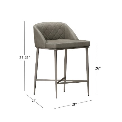 Mid-Century Modern Pewter Gray Faux Leather Counter Stools - Set of 2