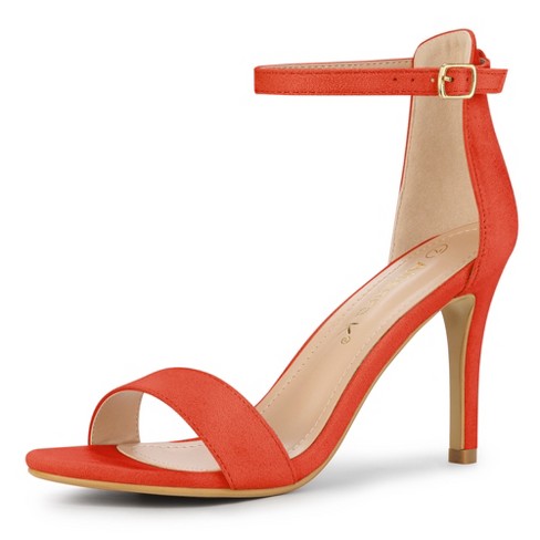 Allegra K Women s Faux Suede Ankle Buckle Strap High Stiletto Sandals Orange 10 Target