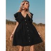 Clearlove Women's Ruffle Babydoll Dress Long/Short Sleeve V Neck High Waist Botton Casual Loose Flowy Swing Pleated Tunic Dress - 3 of 4