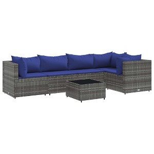 vidaXL Patio Lounge Set Grey PE rattan, powder-coated steel, tempered glass - 1 of 4