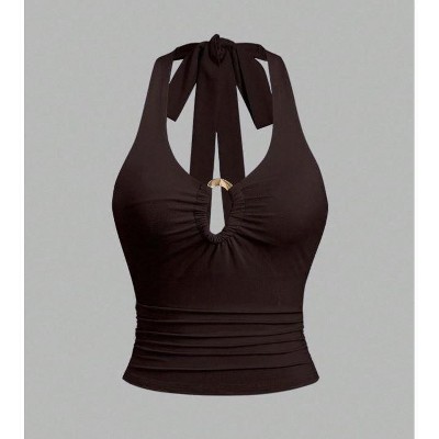 TIME HOLLOW Deep V-Neck Cami Top With Metal Buckle