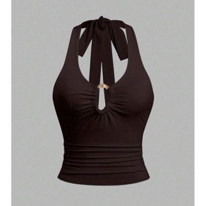 TIME HOLLOW Deep V-Neck Cami Top With Metal Buckle - 1 of 3