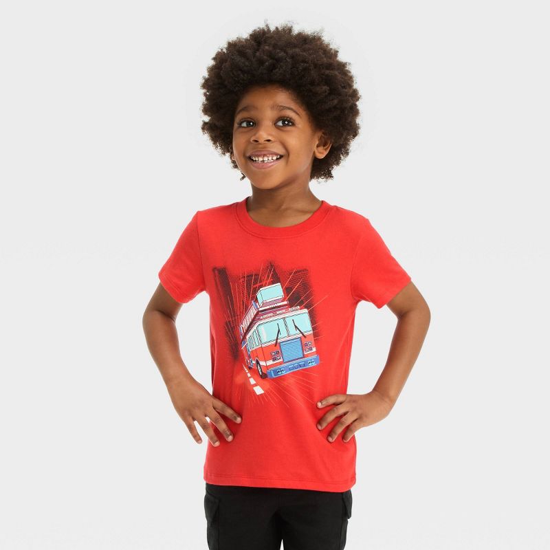 Toddler Boys&#39; Short Sleeve Firetruck Graphic T-Shirt - Cat &#38; Jack&#8482; Red, 1 of 5
