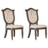 Royal Hampton Side Dining Chair Set of 2, Weathered Oak Wood, Tufted Beige Fabric - 2 of 4