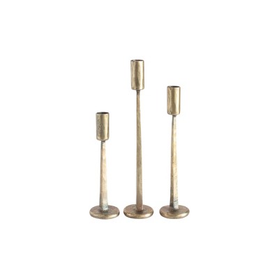 Slickblue Iron Candle Stand Set of 3, Hand-Forged Weighted Taper Holders, Modern Brass or Black Finish
