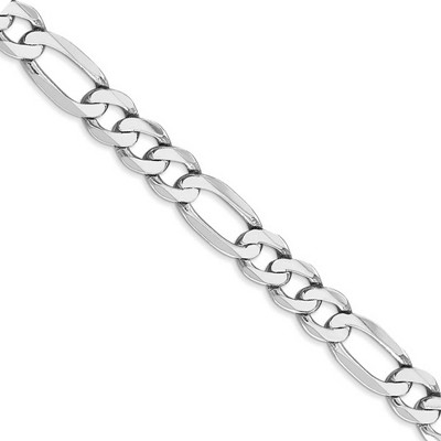 Black Bow Jewelry Men's 7mm 14k White Gold Solid Flat Figaro Chain Bracelet, 8 Inch