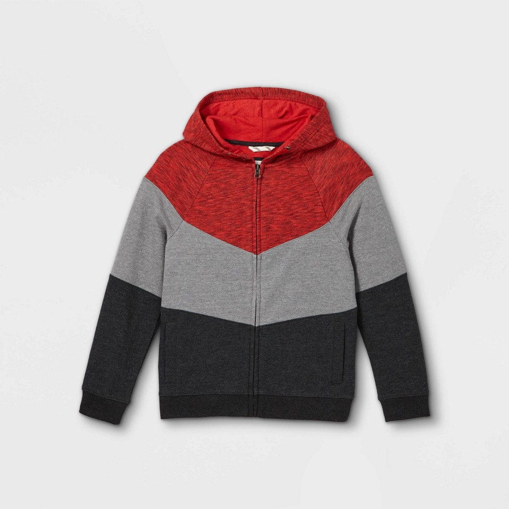 plusBoys' French Terry Colorblock Hoodie - Cat & Jack Red/Charcoal/Black XL Husky