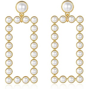 Geometric Pearl Drop Earrings – Chic Dangle Jewelry for Women - 1 of 4