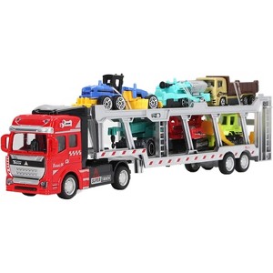Two Layer Carrier Truck Toy 7 in 1 Alloy Model with Pull Back Action Vehicles Red - 1 of 4