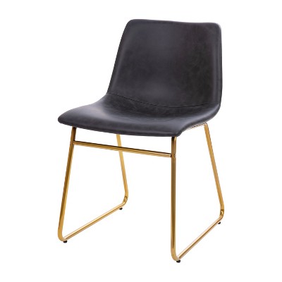 Elegant Dark Gray LeatherSoft 18" Dining Chair with Gold Metal Base, Set of 2