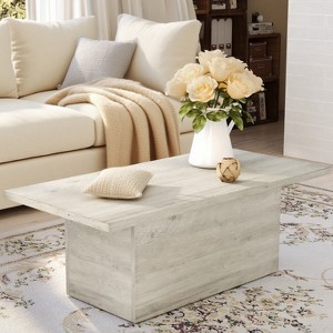 MUUEGM Farmhouse Coffee Table, 35.5" Rustic Wooden Table with Sturdy Frame & Waterproof Top for Living Room - 1 of 4