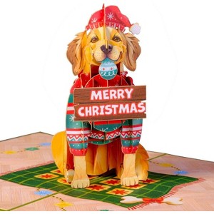 Paper Love Pop-Up Christmas Card | 3D Golden Retriever Dog Card, Christmas Gift for Family or Friends | 5" x 7" w/Envelope & Note Tag - 1 of 4