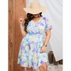 Plus Size Women's V Neck Short Sleeve Dress with Belt Flowy Casual Summer Day Dress - 2 of 4