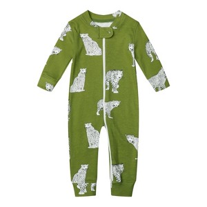 Owlivia Organic Cotton Footless Pajama, Baby Romper - Green Cheetah - 1 of 4