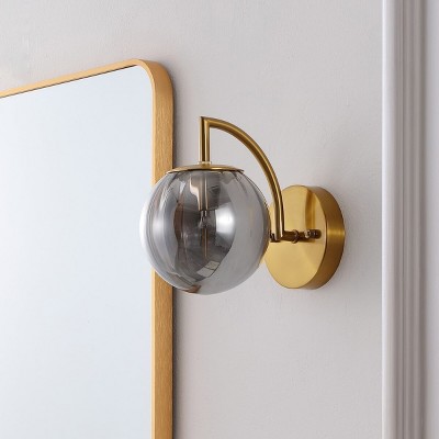 Smoke Gray and Brass Globe Wall Sconce Set
